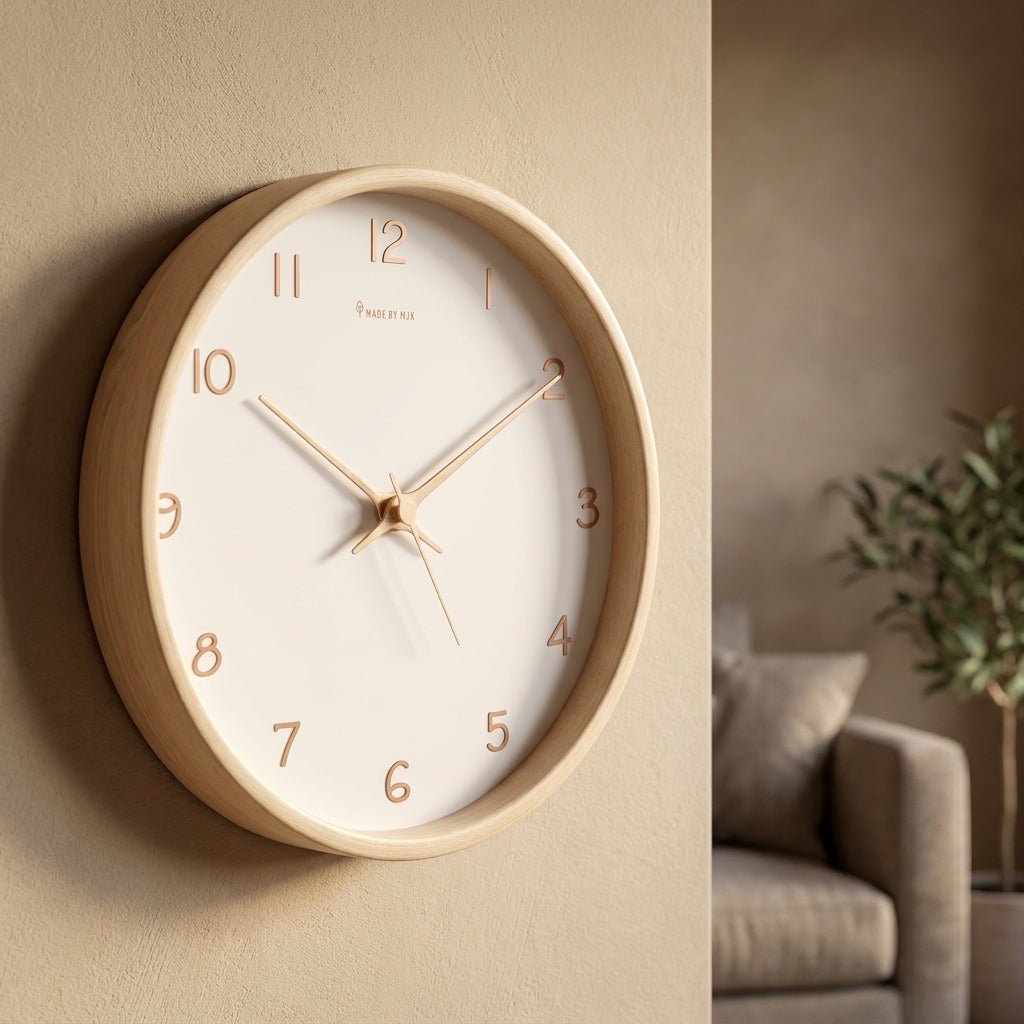 Silent Movement Wooden Wall Clock Crafted from Solid Wood