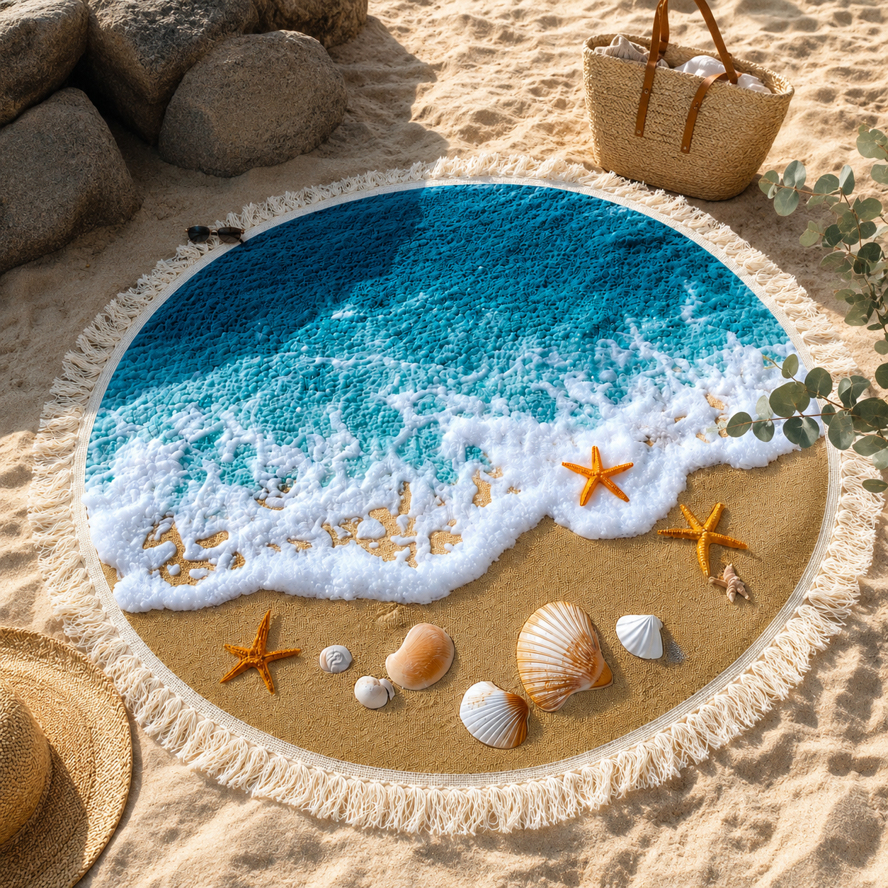 Quick-Drying Low-Sand Round Beach Towel (150 cm)