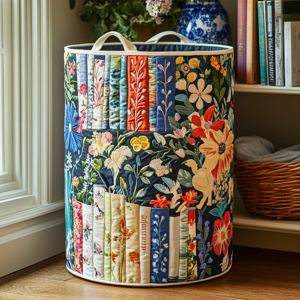 Quilted Foldable Laundry Basket (Reinforced Linen Handles)