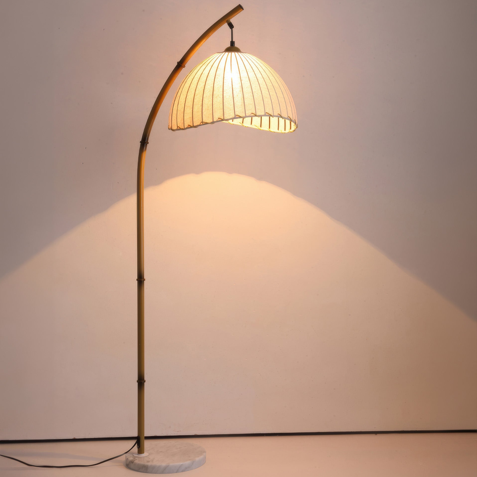 Curved Bamboo Floor Lamp for Aesthetic Interior Design