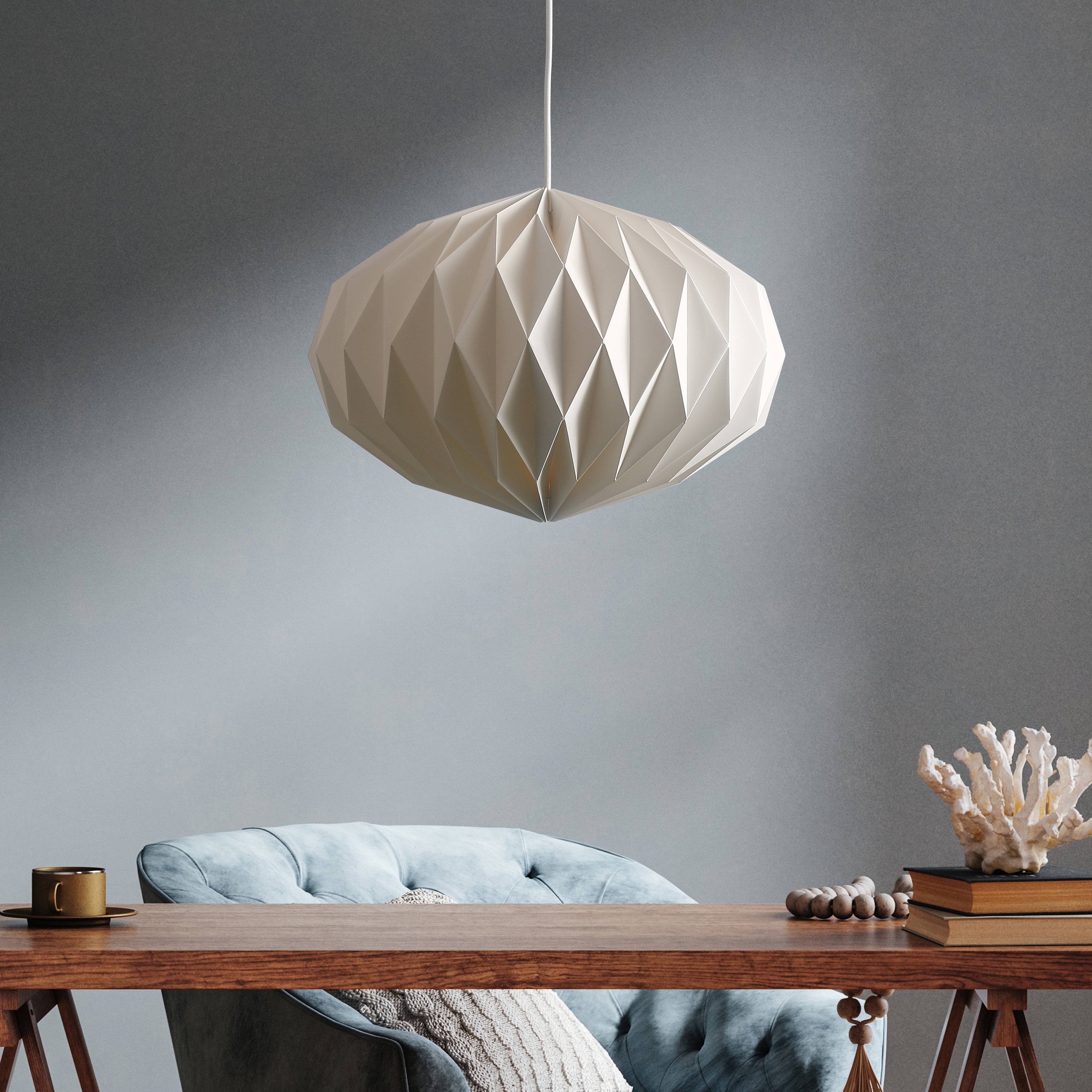 Matte White Acrylic Pleated Pendant Lamp