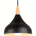 Teardrop Pendant Lighting Fixture – Metal and Wood Hanging Lamp