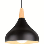 Teardrop Pendant Lighting Fixture – Metal and Wood Hanging Lamp