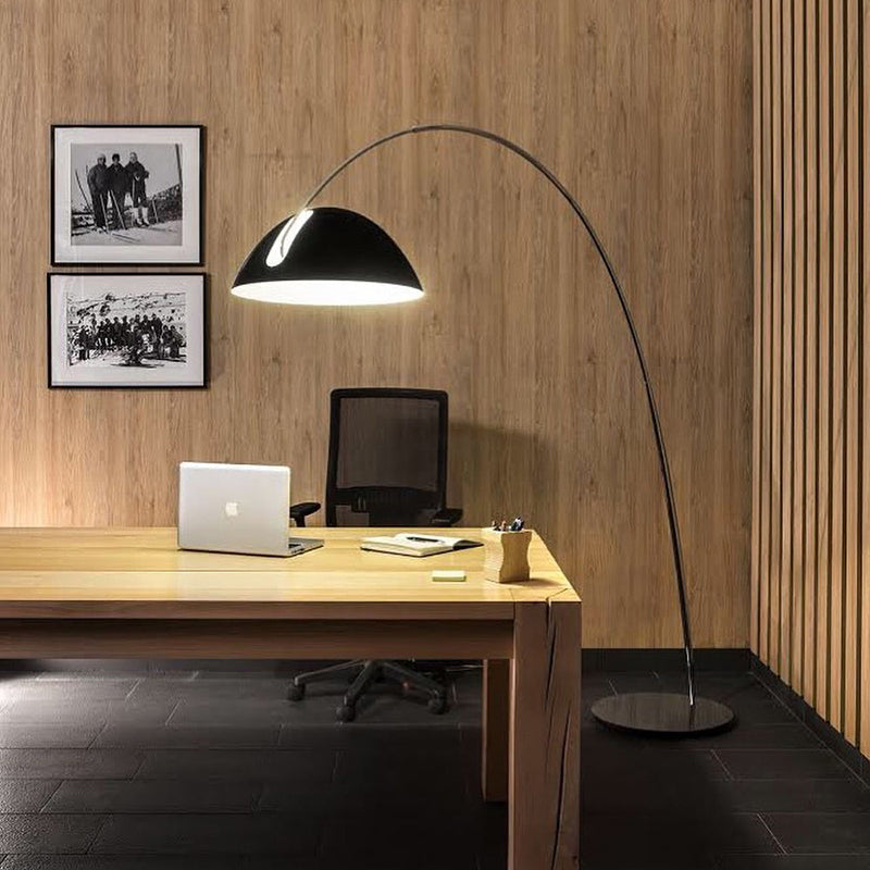 Arc Shaped Floor Lamp in Black Metal with Circular Base