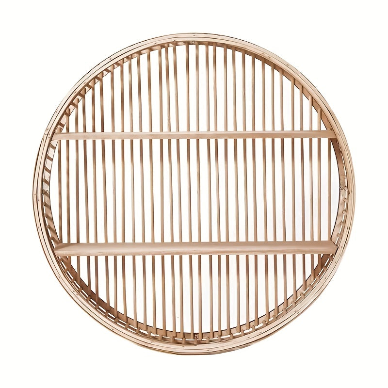 Handcrafted Floating Organizer - Round Bamboo Wall Shelf in Boho Style
