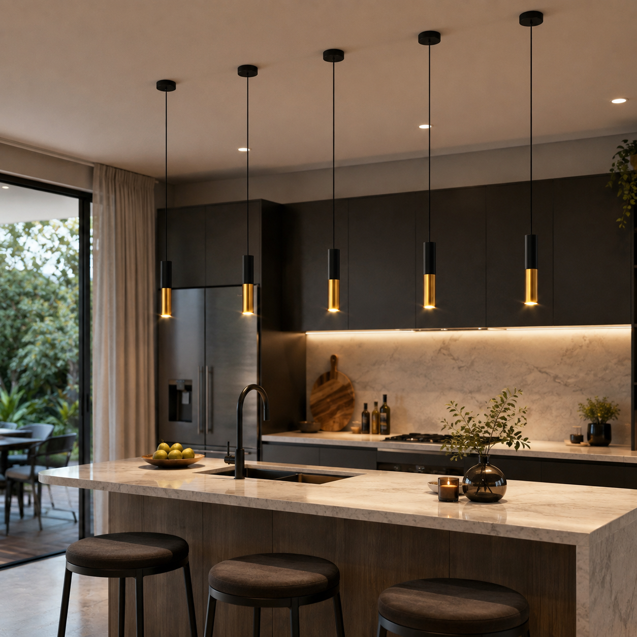 Height-Adjustable Brushed Brass Pendant Light