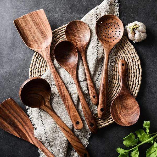 Kitchen Utensil Set Natural Wood Heat-Resistant & Non-Scratch