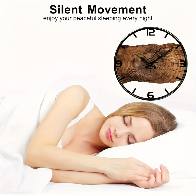 Natural Wood Finish Wall Clock with Rustic Log Design
