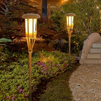 Solar Garden Lanterns - 12-LED Bamboo Flame Lights (Set of 2)
