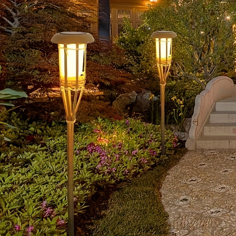 Solar Garden Lanterns - 12-LED Bamboo Flame Lights (Set of 2)
