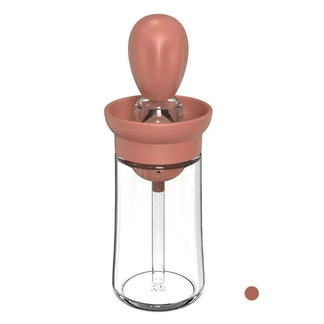 Oil Dispenser Bottle Push-Top Silicone Brush Glass Body