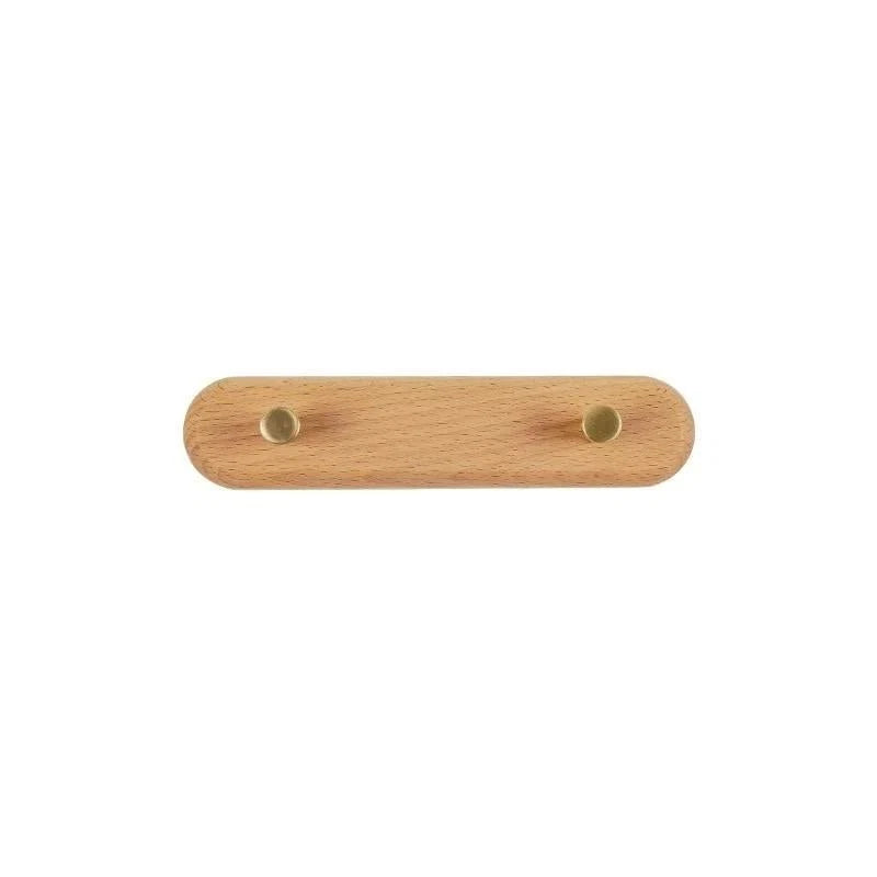 Wall-Mounted Coat Rack Natural Wood & Brass Hooks