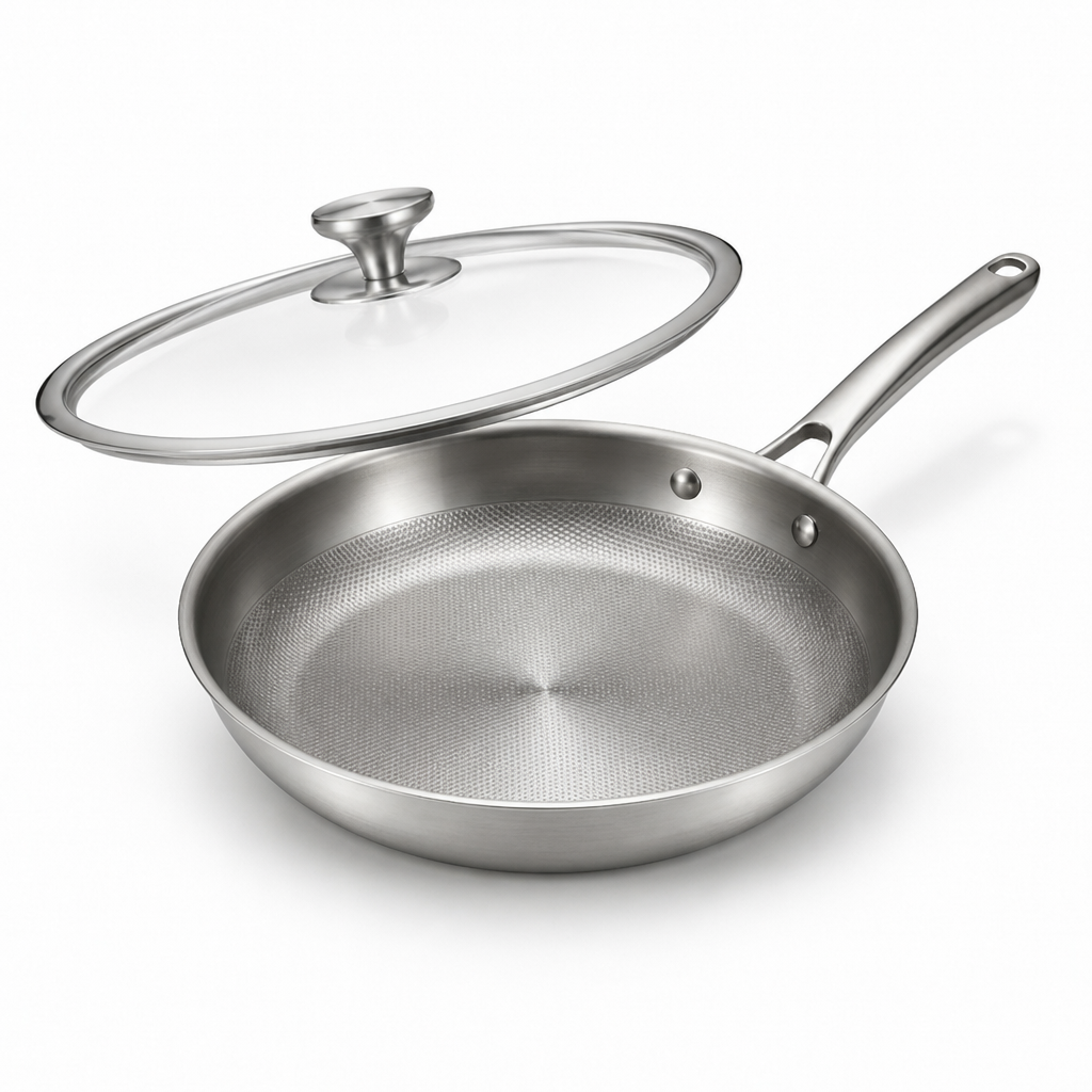 Uncoated Pure Titanium Dot-Texture Frying Pan (Induction & Oven-Safe)