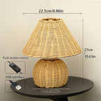 Boho Accent Lamp with USB Power - Woven Bamboo Desk Light
