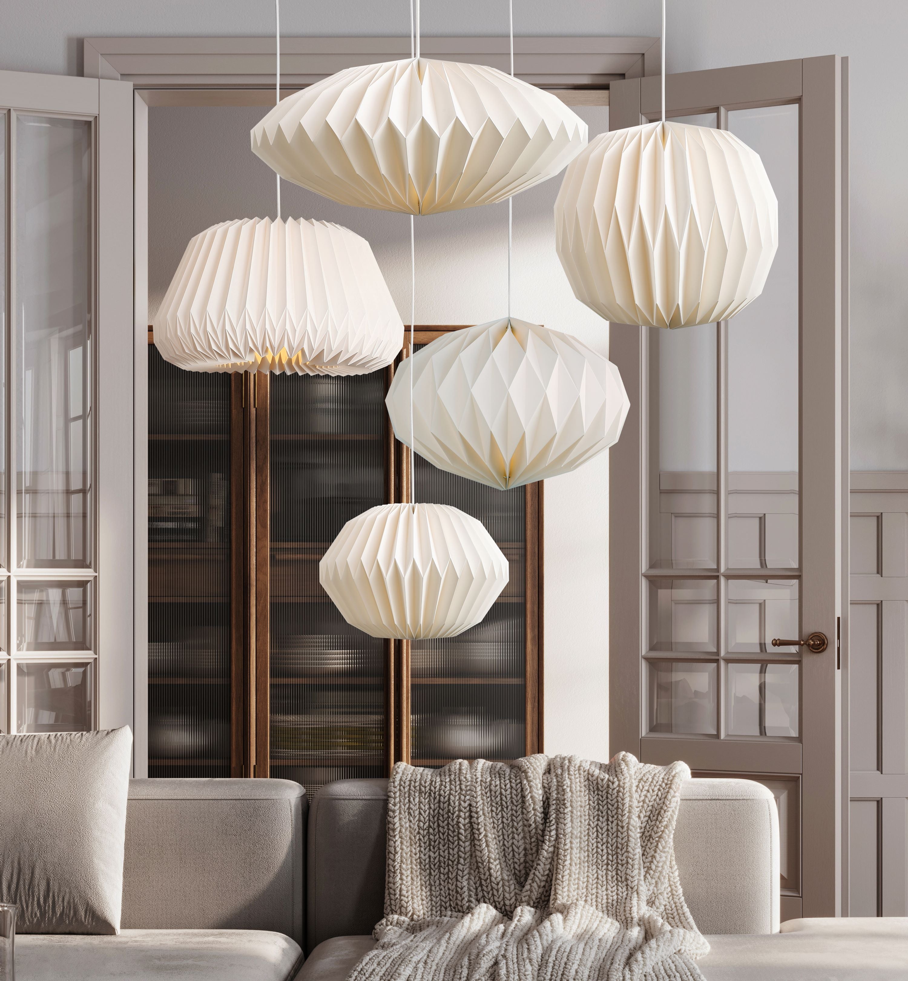 Matte White Acrylic Pleated Pendant Lamp