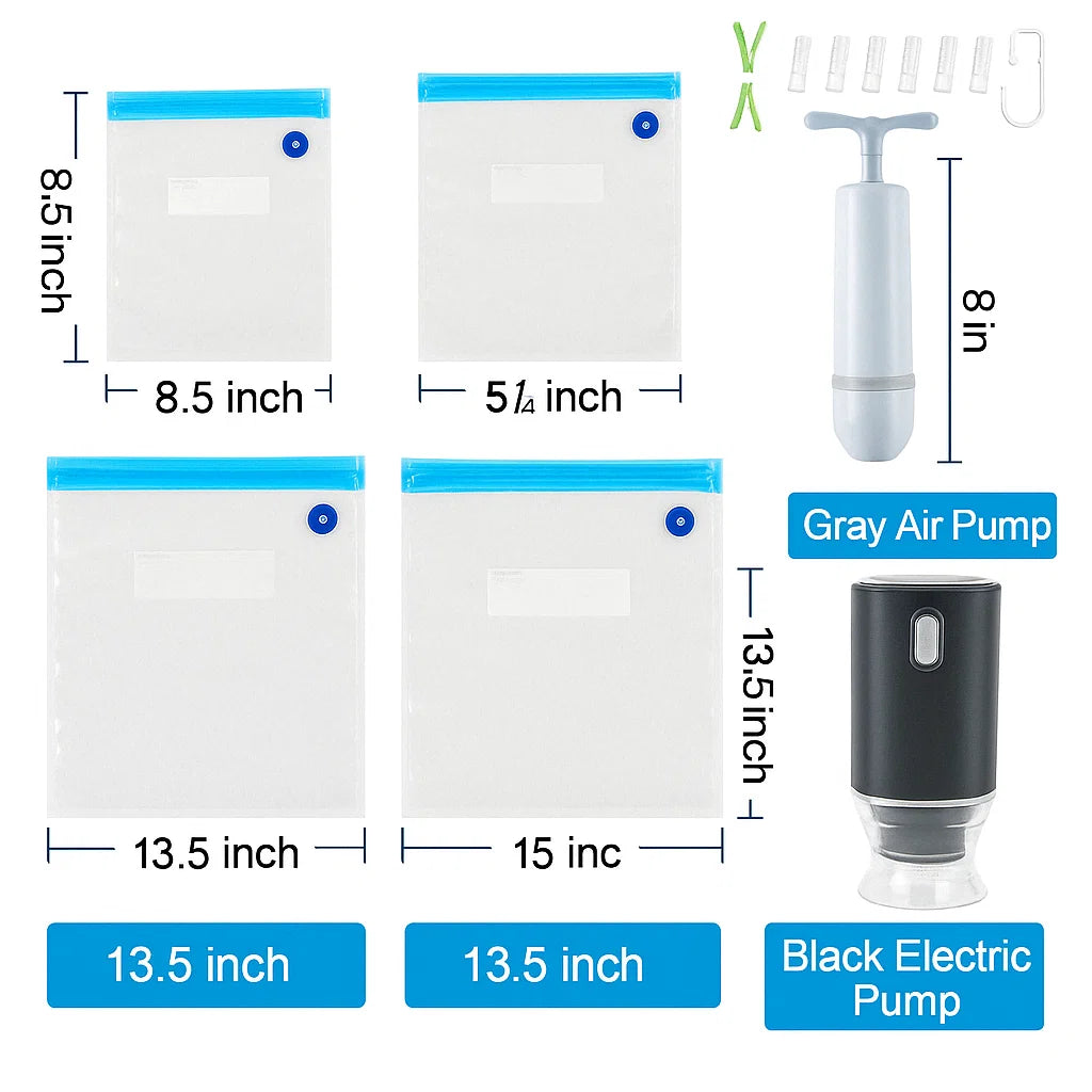 Vacuum Sealer Bags Reusable 15 Pack Hand Pump Included