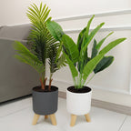 Decorative Plant Pot with Wooden Legs – Round Design for Indoor/Outdoor Use