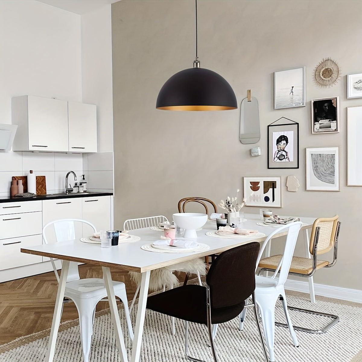 Industrial Dome Pendant Light in Black and Gold Iron Finish