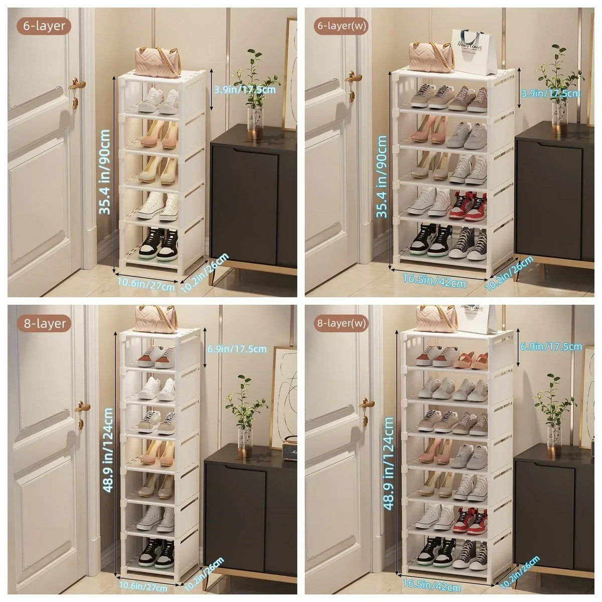 Shoe Rack Space-Saving Metal Frame & Fabric Shelves