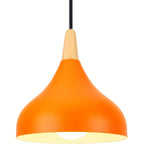 Teardrop Pendant Lighting Fixture – Metal and Wood Hanging Lamp