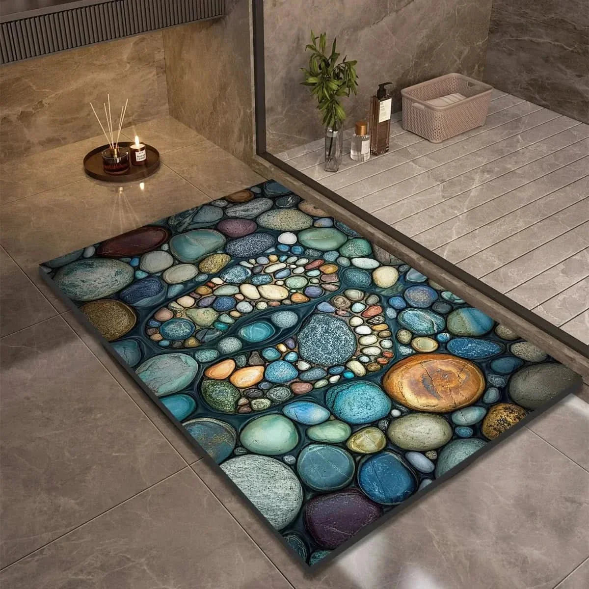 Pebble Stone Print Bath Mat for Bathroom Decor