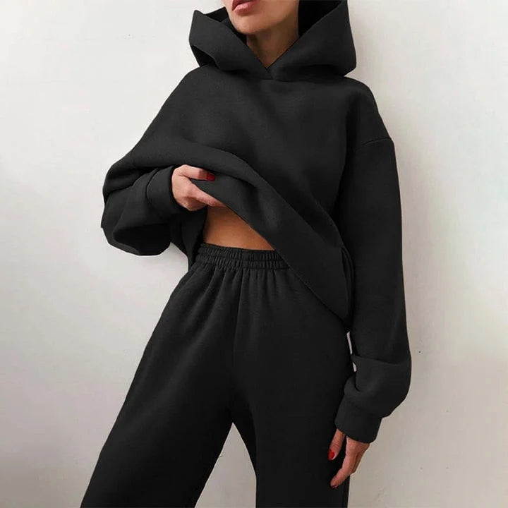Lounge Set Oversized Relaxed Fit Cotton-Poly Blend Elastic Waistband