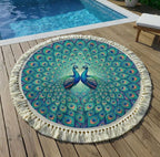 Quick-Drying Terry Cloth Round Beach Towel (Peacock Print)
