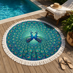 Quick-Drying Terry Cloth Round Beach Towel (Peacock Print)