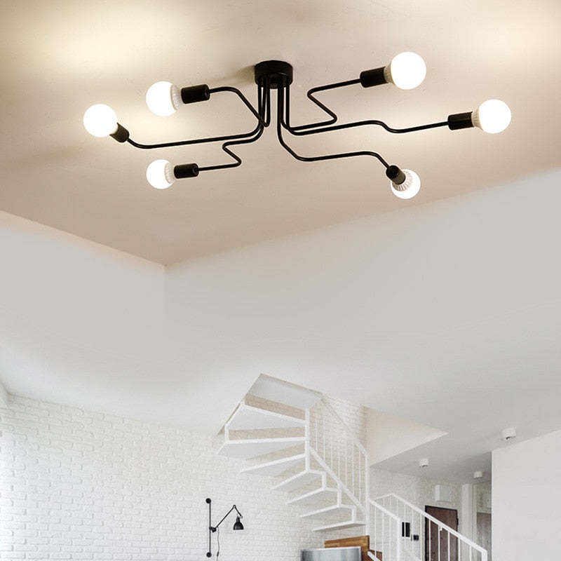 Modern Multi-Arm Sputnik Lamp - Industrial Style Black Ceiling Fixture