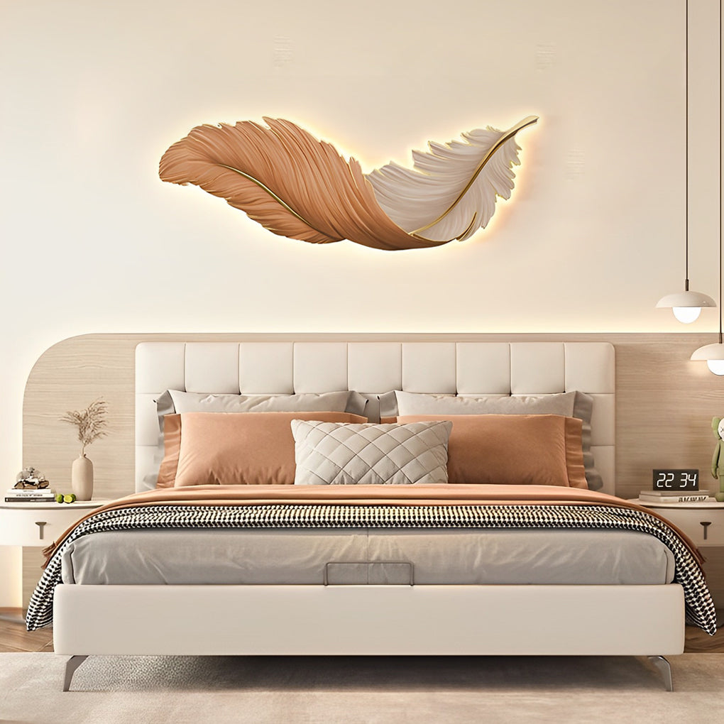 Feather-Pattern Metal Remote-Dimmable LED Wall Lamp