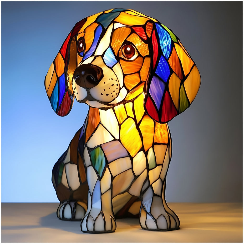 Stained Glass Dog Table Lamp – Animal Light for Bedroom or Desk