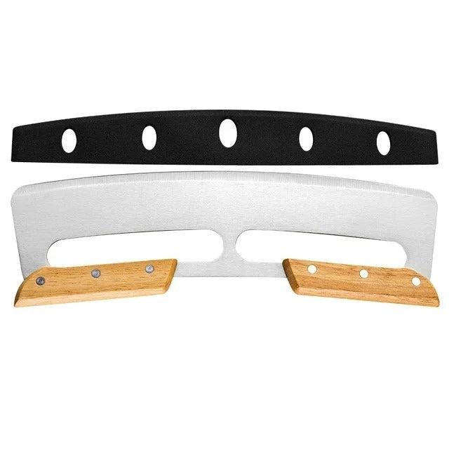 Pizza Cutter Curved Stainless Steel Blade & Wooden Handle