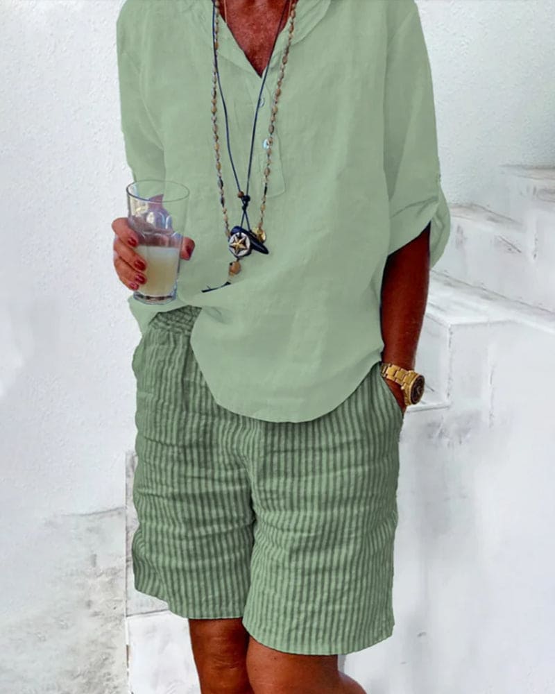 Shorts Striped Cotton-Linen With Pockets