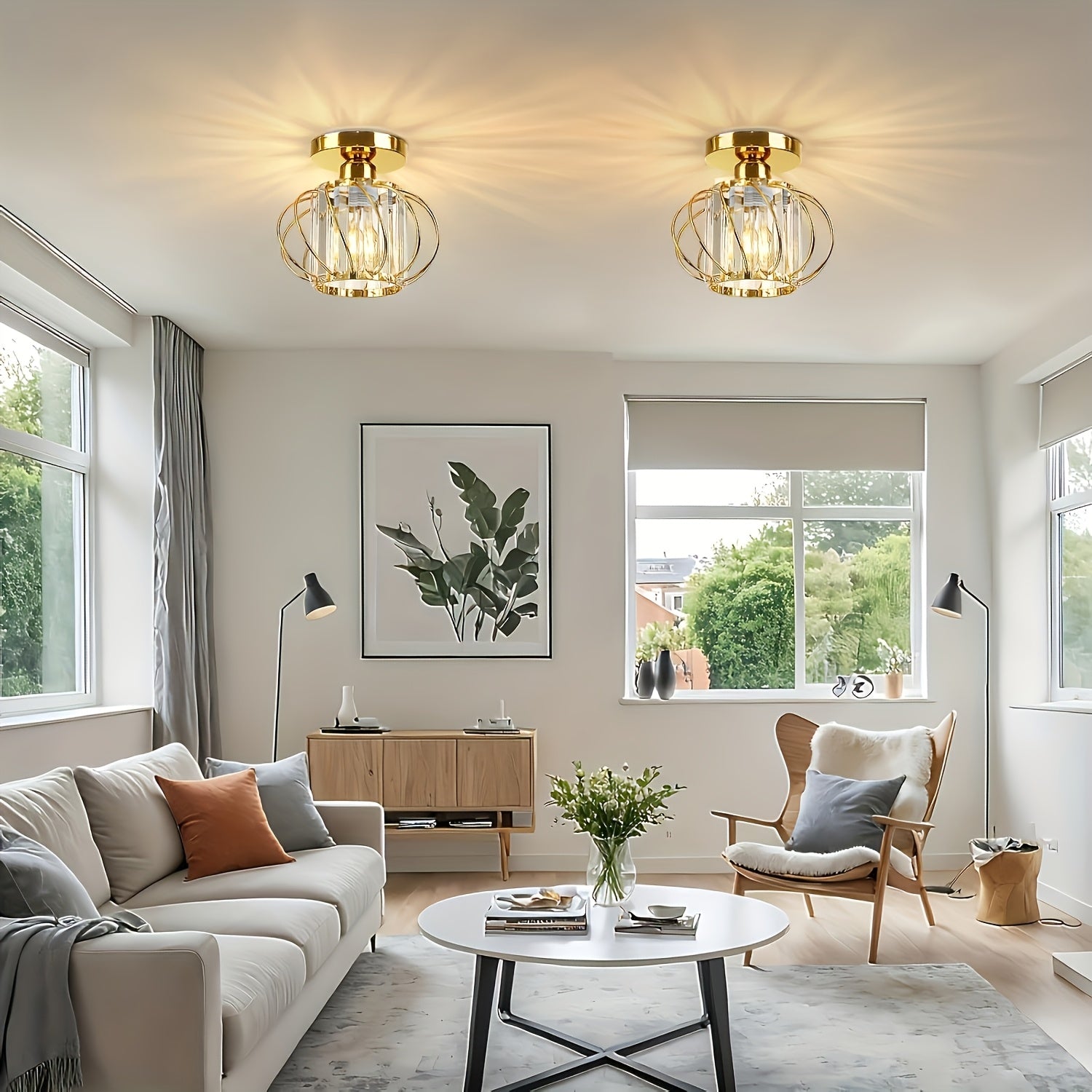 Industrial Style Ceiling Light with Cage Design - Semi Flush Mount Fixture