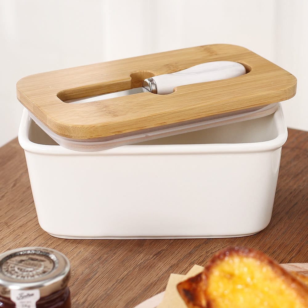 Wooden Lid Butter Container with Knife Included
