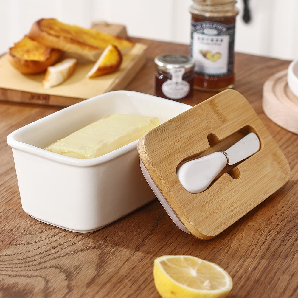 Wooden Lid Butter Container with Knife Included