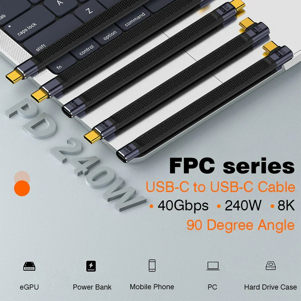 USB4 Cable Elbow Flat 240W PD 40Gbps
