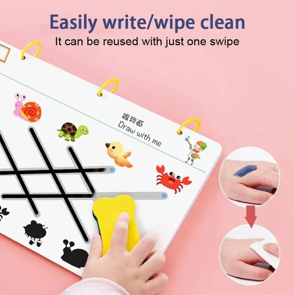 Interactive Writing Book Wipe-Clean Pages Includes Marker & Eraser