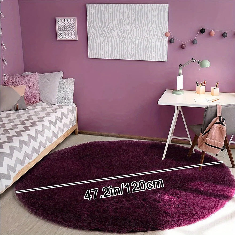 Round Fluffy Rug Ultra-Soft Polyester Non-Slip & Machine Washable