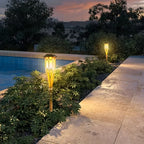 Solar Garden Lanterns - 12-LED Bamboo Flame Lights (Set of 2)