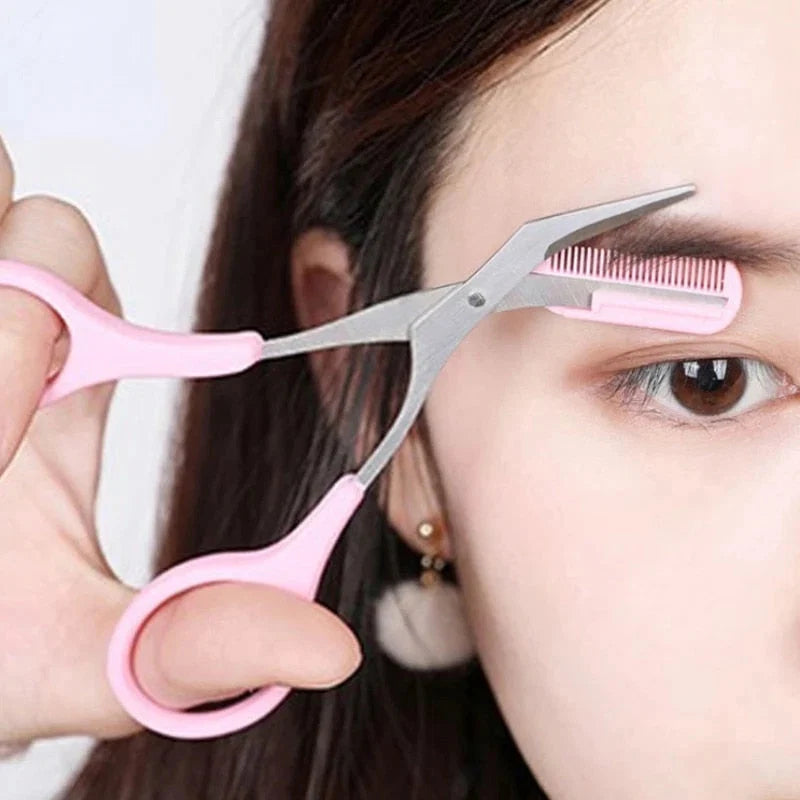 Eyebrow Scissors Precision Comb Ergonomic Grip Stainless Steel Blades