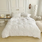 Pleated Floral Textured Duvet Cover Set (Zipper & Corner Ties)