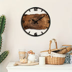 Natural Wood Finish Wall Clock with Rustic Log Design