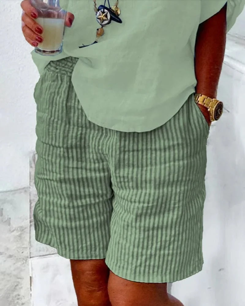 Shorts Striped Cotton-Linen With Pockets