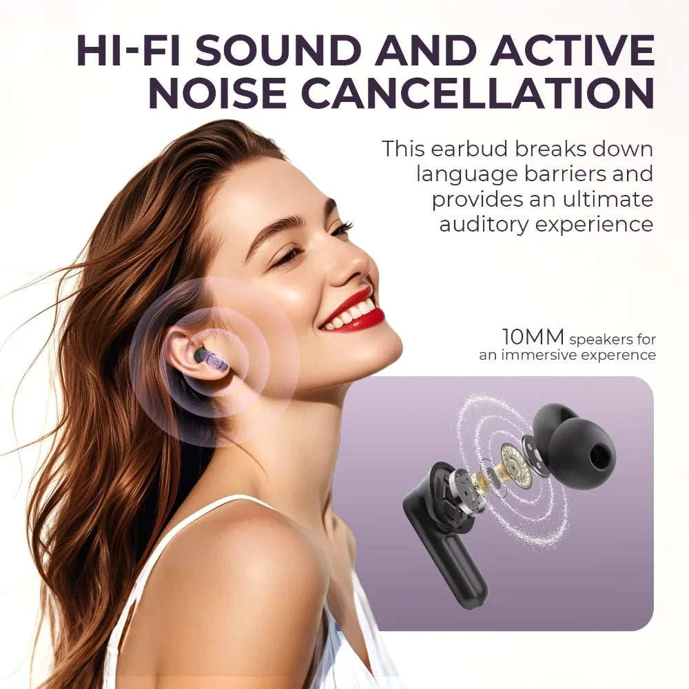 Translation Earbuds Touchscreen AI 144 Languages Noise Cancellation