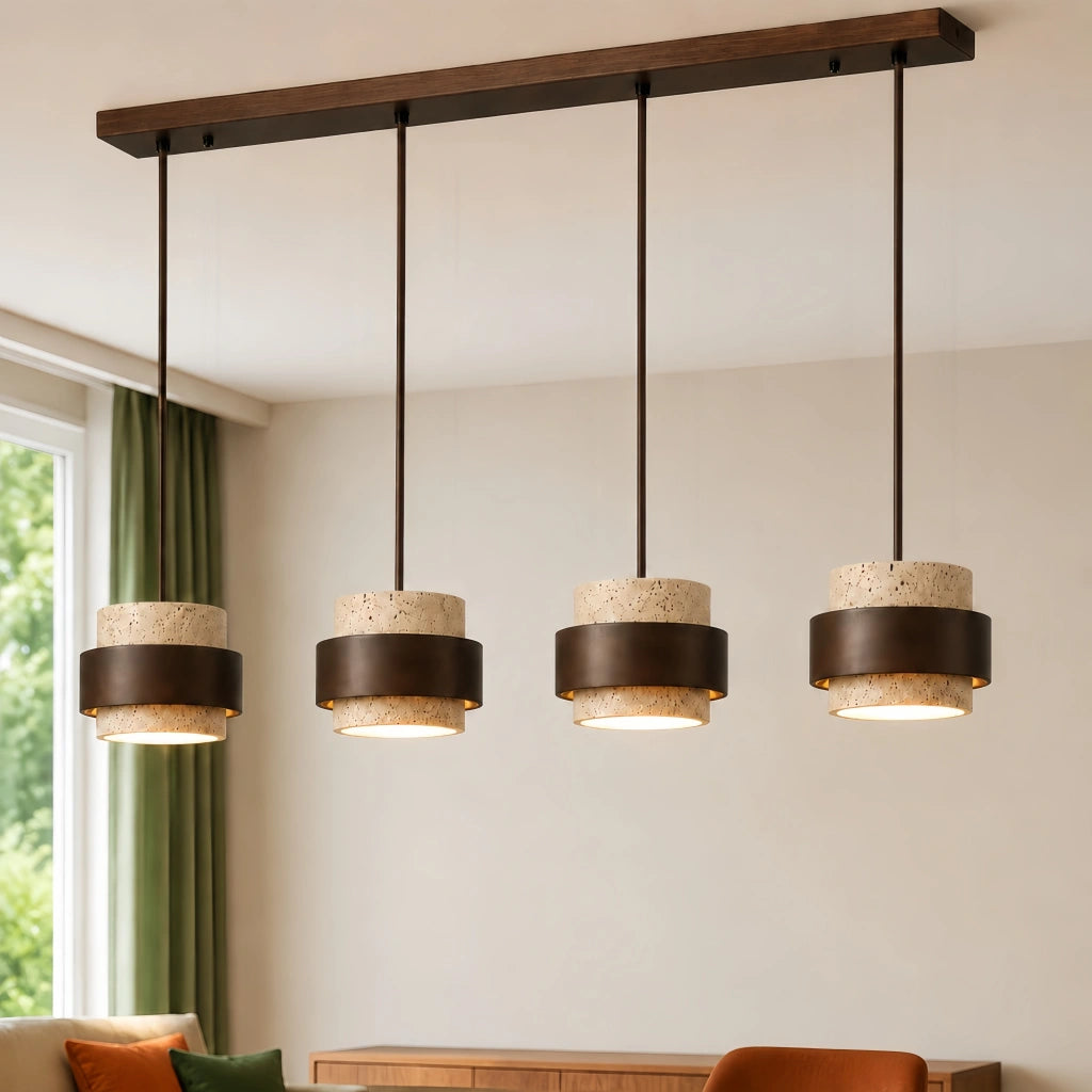 Travertine-Look Cylindrical Pendant Light (E27 Socket)