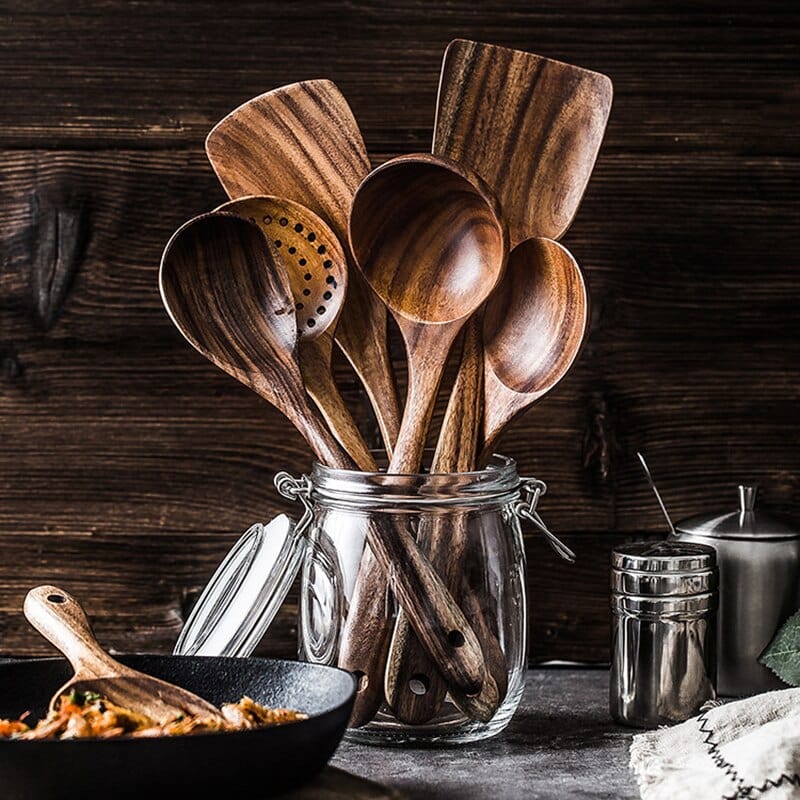 Kitchen Utensil Set Natural Wood Heat-Resistant & Non-Scratch