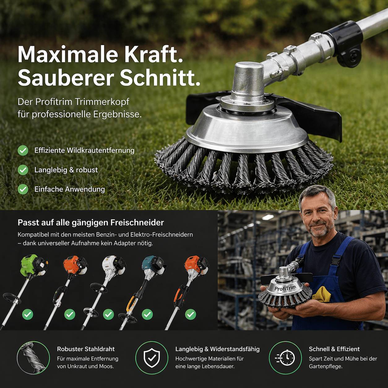 Universal Fit Wear-Resistant Multi-Surface Lawn Trimmer Attachment