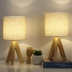 Wooden Tripod Table Lamp with Fabric Shade – Nordic Style