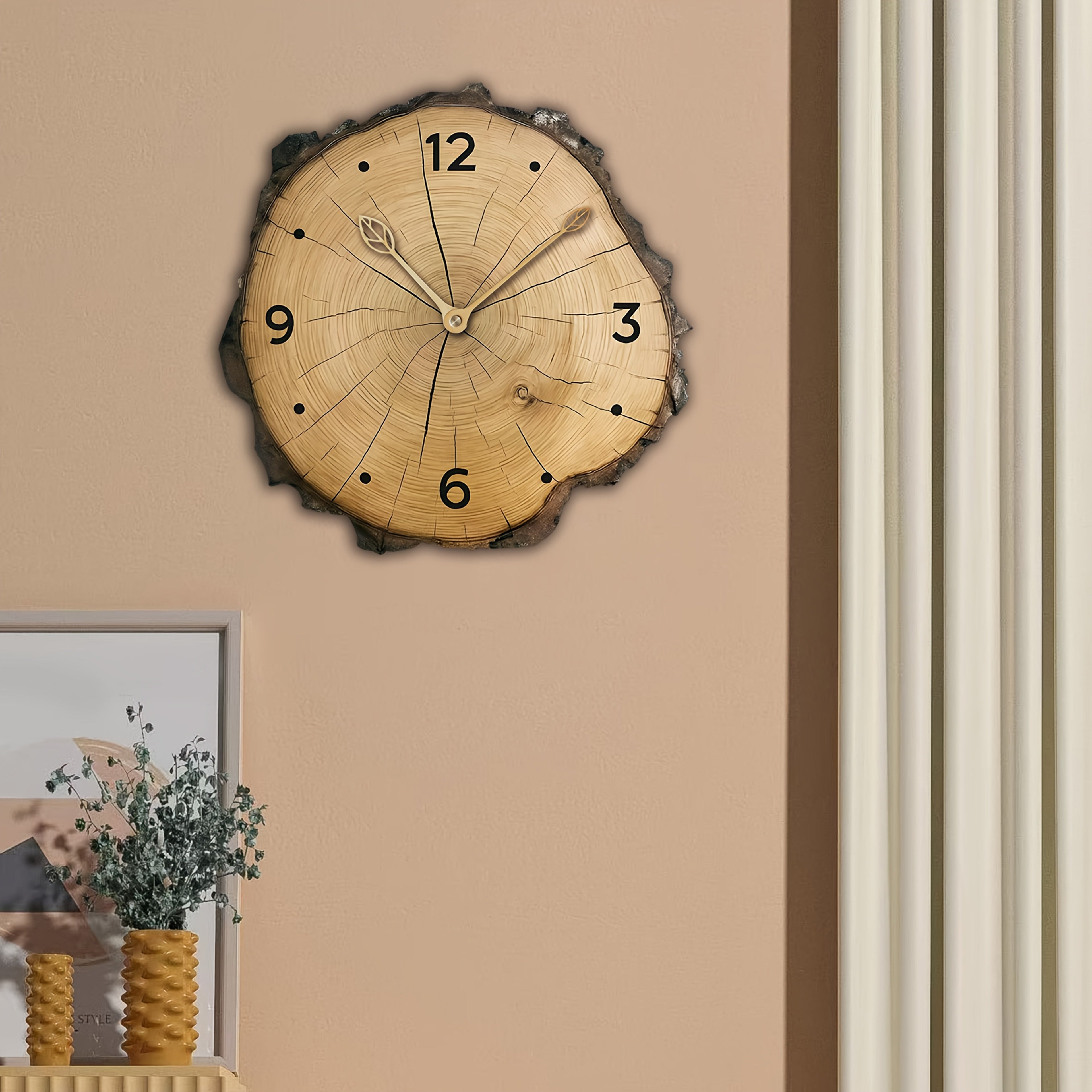 Natural Log Design Wall Clock – Rustic Wood Slice Home Decoration